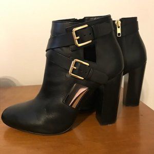 Atwell Maggie Black Leather Bootie w/Gold Buckle